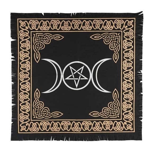 Triple Moon With Pentagram Altar Cloth - 24" x 24" - The Luciferian Apotheca