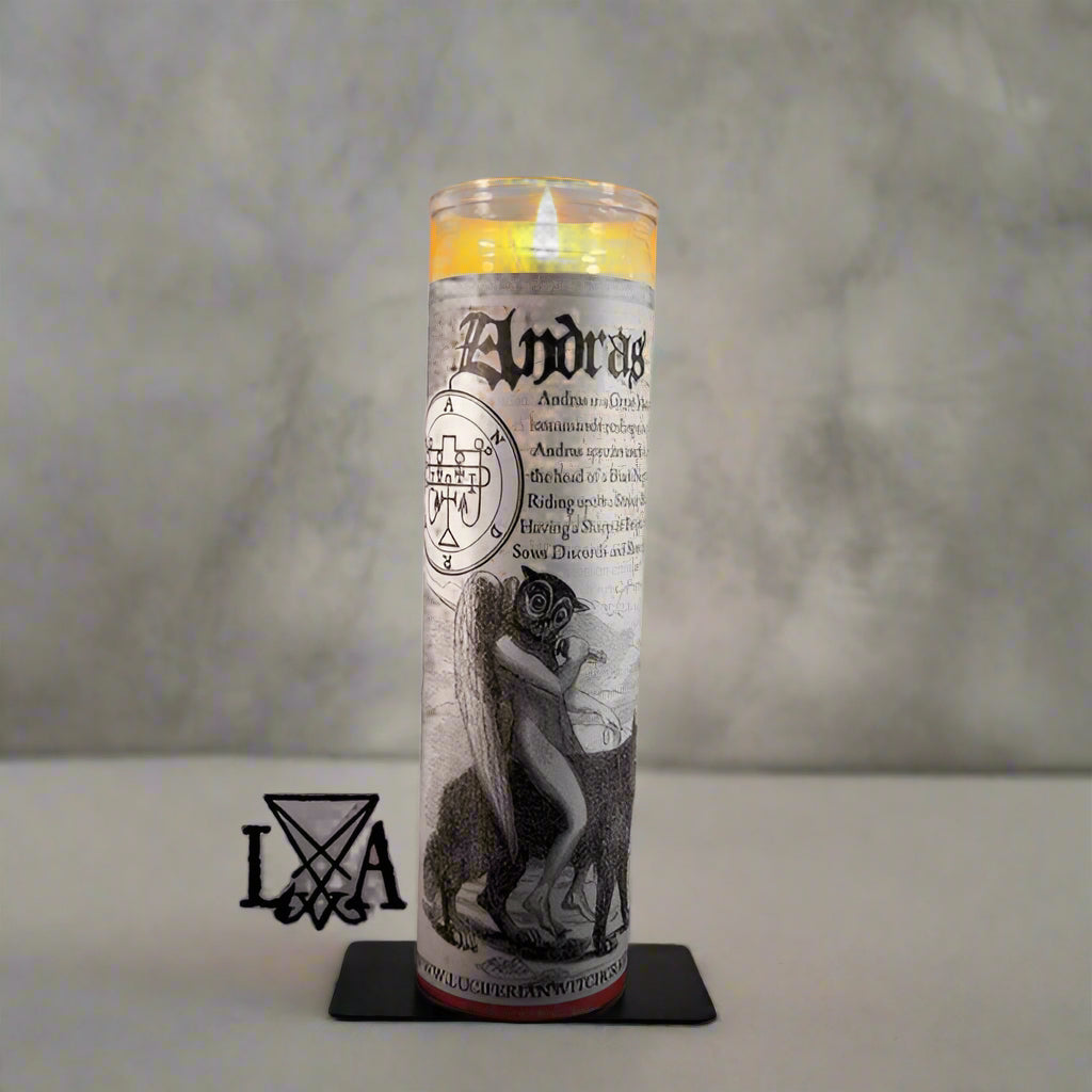 Andras (Goetia): Inspire Chaos/Magickal Self Defense Glass Spell Candle - The Luciferian Apotheca