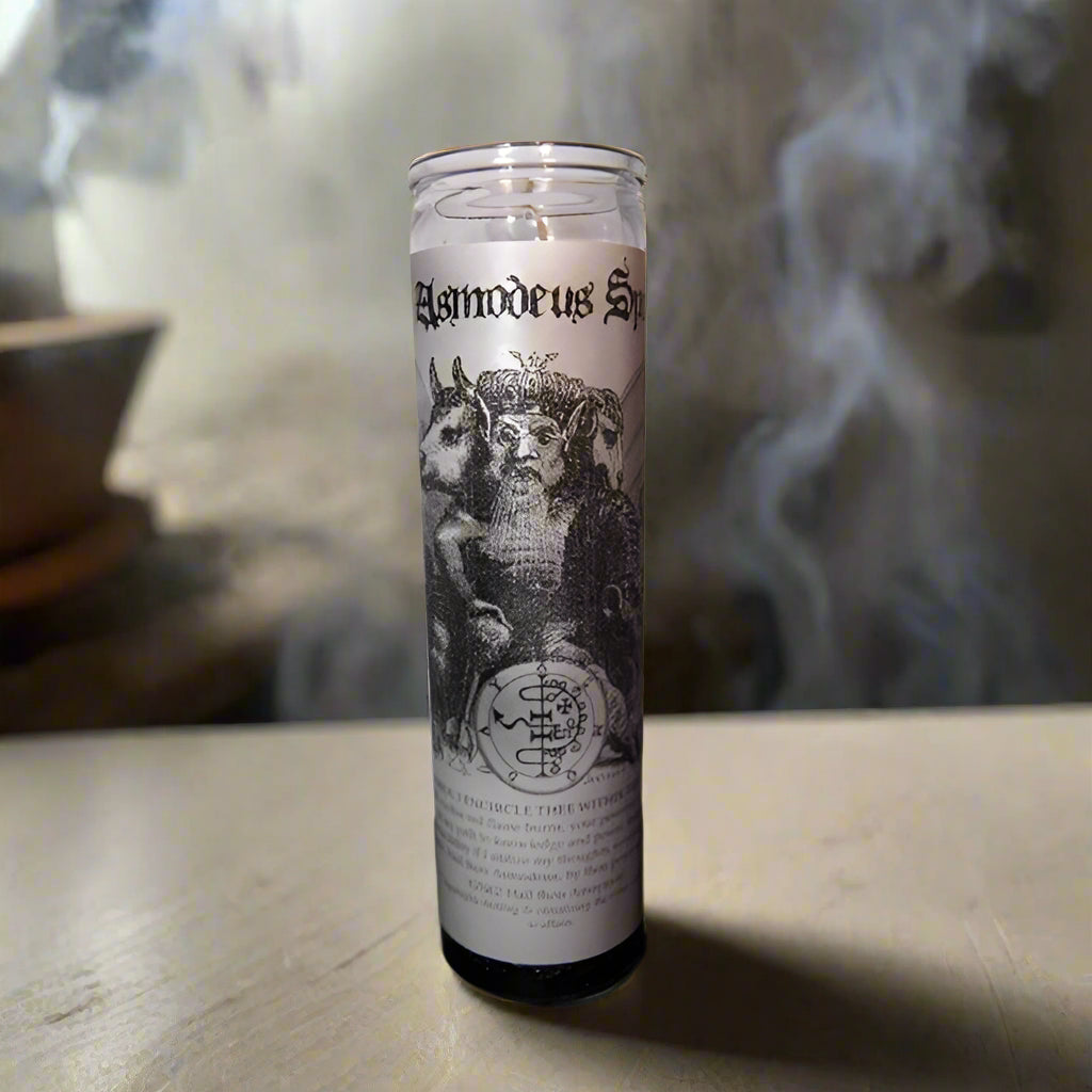 Asmodeus - Inspire Knowledge and Fortitude Glass Spell Candle - The Luciferian Apotheca