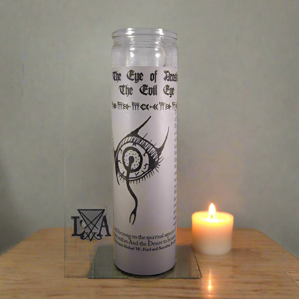 Arashk/Evil Eye: Inspire Magickal Knowledge Glass Spell Candle - The Luciferian Apotheca