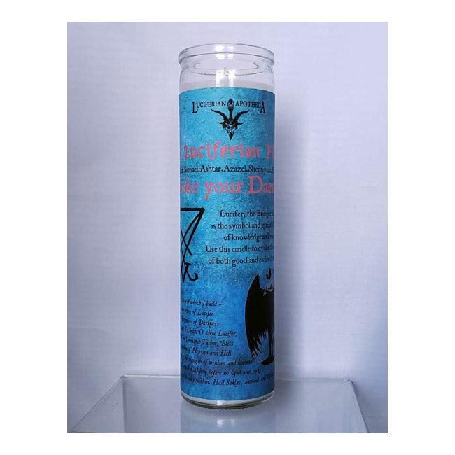 Lucifer: Discover True Will Daemon Glass Spell Candle - The Luciferian Apotheca 