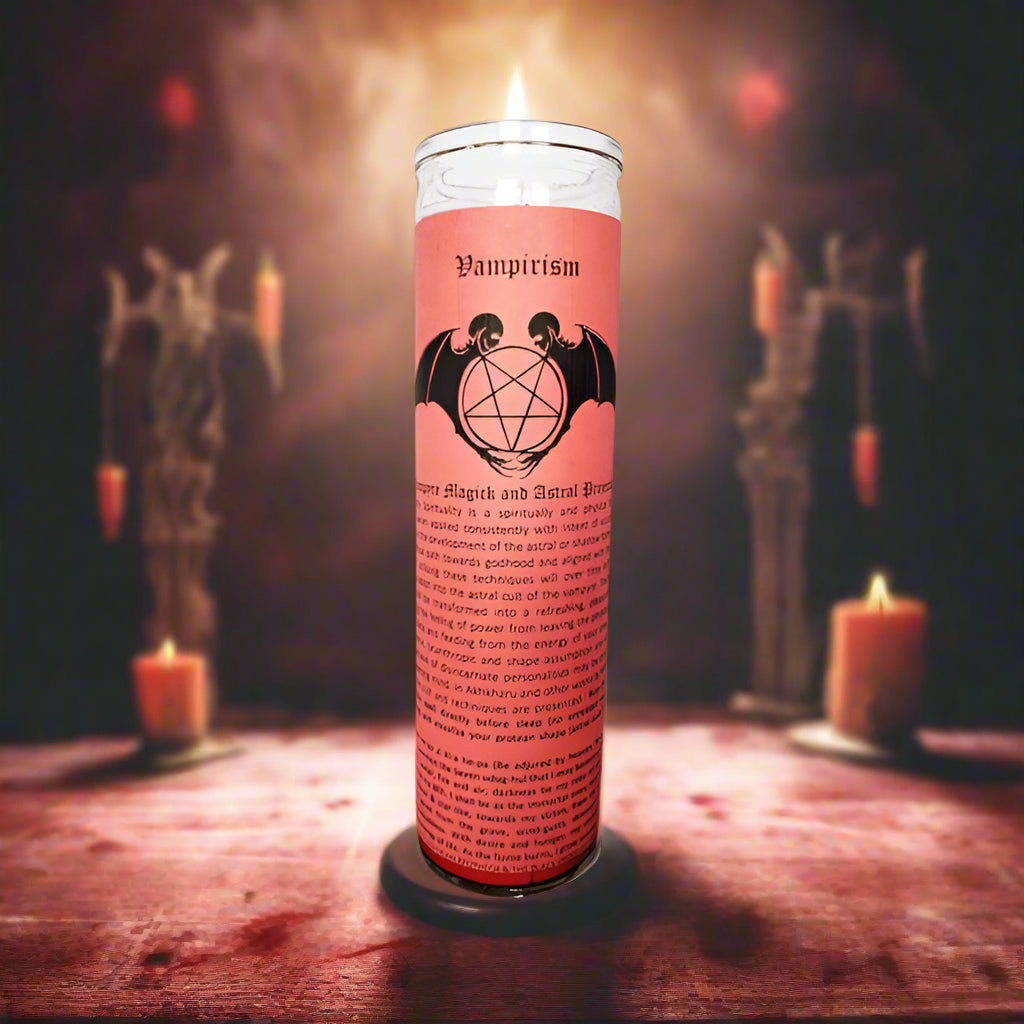 Vampirism - Inspires Vampyre Magick & Astral Projection Glass Spell Candle - The Luciferian Apotheca
