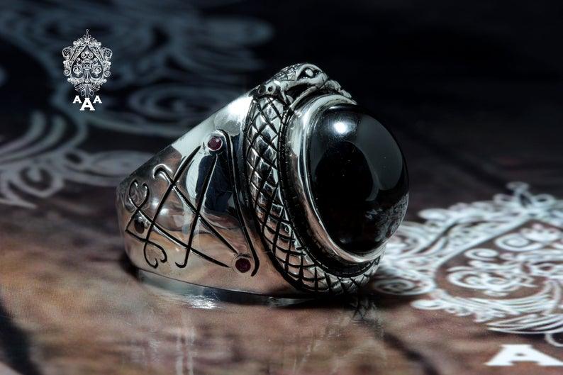 Lucifer Sigil Leviathan Ring with Onyx Sterling Silver .925