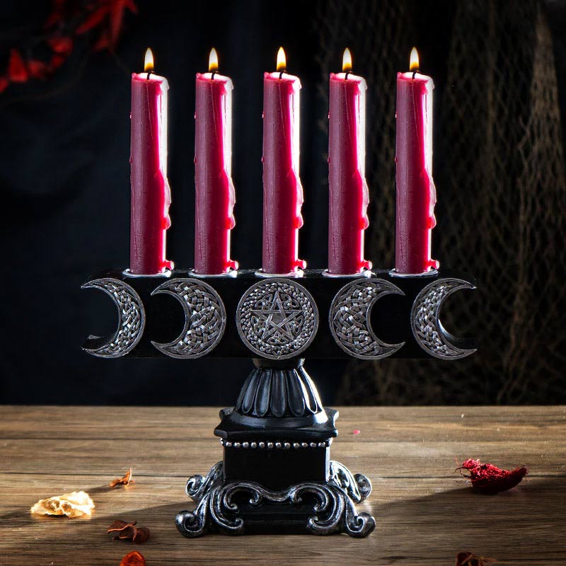 Triple Moon 5 Taper Candle Holder | Hecate Altar Decor