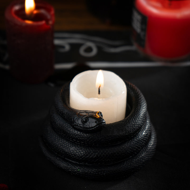 Black Snake Tealight Candle Holder | Serpent Altar Accent