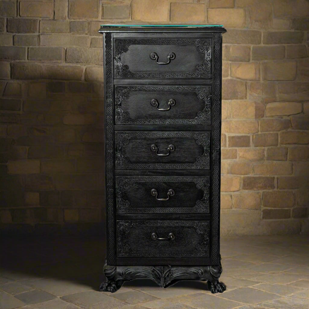 Gothic Claw Footed 5 Drawer Cabinet | Dark Elegance for Your Sanctuary