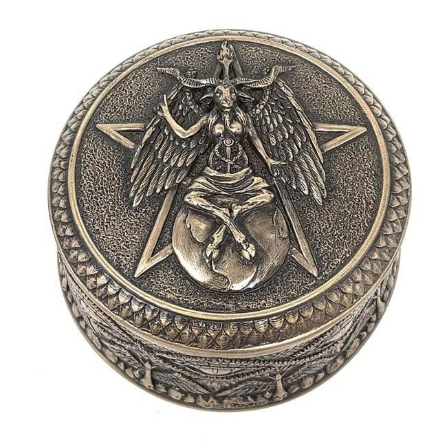 Baphomet Pentagram Round Trinket Box Bronze - The Luciferian Apotheca 