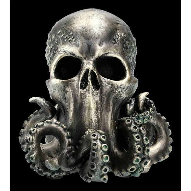 Cthulhu Skull Statue | 7" Antique Bronze Finish | Lovecraftian Cosmic Horror Figurine