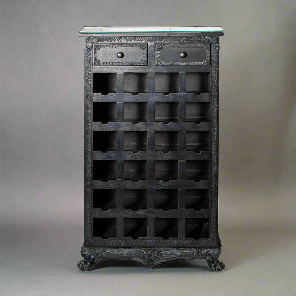 Gothic Wine Cabinet with Clawed Feet and Celtic Knot | Dark Elegance for Your Wine Collection