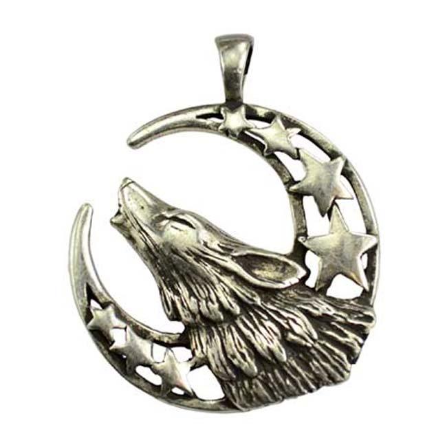 Howling Moon Wolf Pendant - The Luciferian Apotheca 