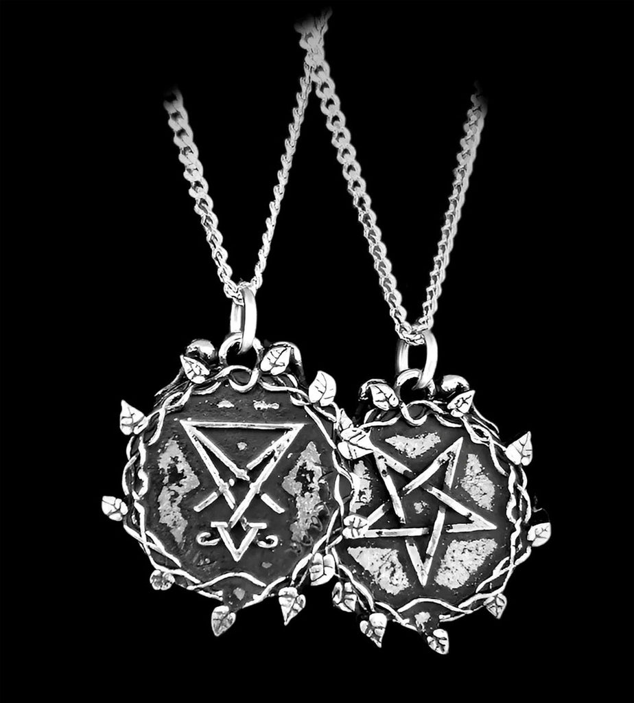 Double Sided Sigil of Lucifer & Inverted Pentagram Esoteric Pewter Necklace