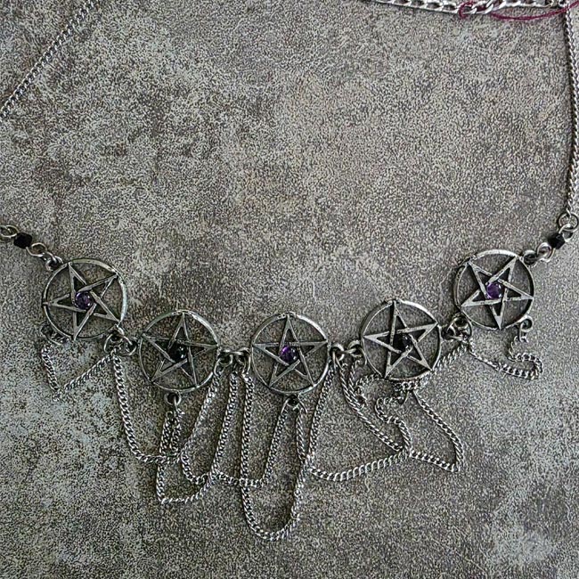 Black and Purple Swarovski Crystal Pentagram Choker