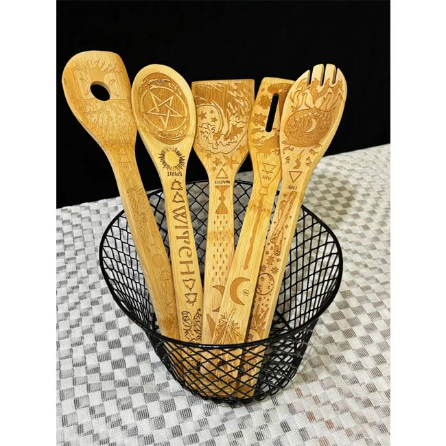 Witch-Spoons (Set of Five Element-Inspired Wooden Spoons)