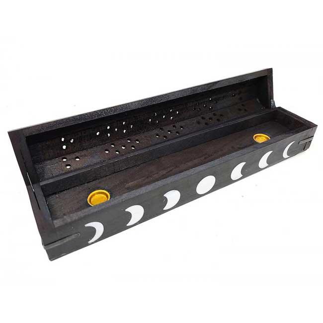 Moon Phase Wood Incense Box Burner 12"L - The Luciferian Apotheca 