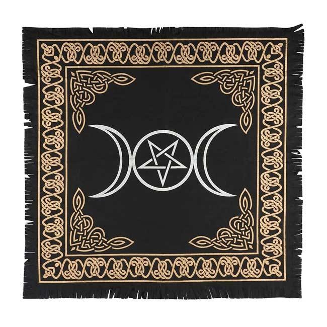 Triple Moon With Pentagram Altar Cloth - 24" x 24" - The Luciferian Apotheca 