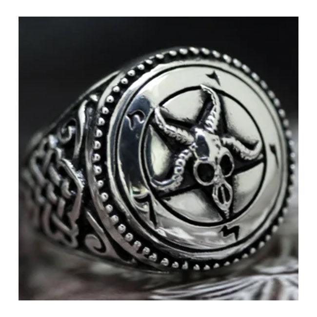 Satanic Sigil of Baphomet Skull Ring w/ Leviathan