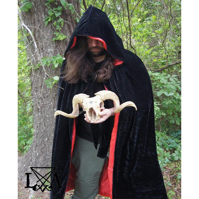 High Quality Velvet and Satin Cloak. Black Velvet lined with Red Satin - The Luciferian Apotheca 