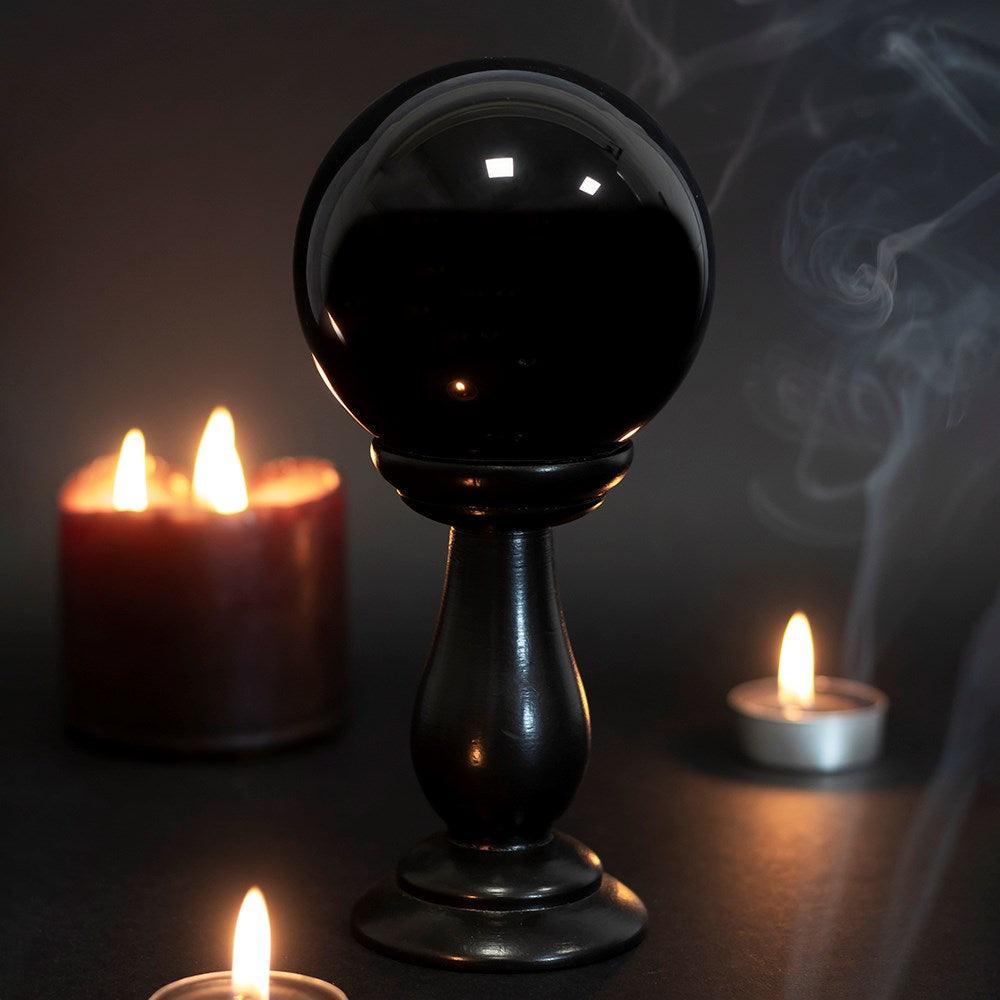 BLACK CRYSTAL BALL ON STAND - The Luciferian Apotheca 