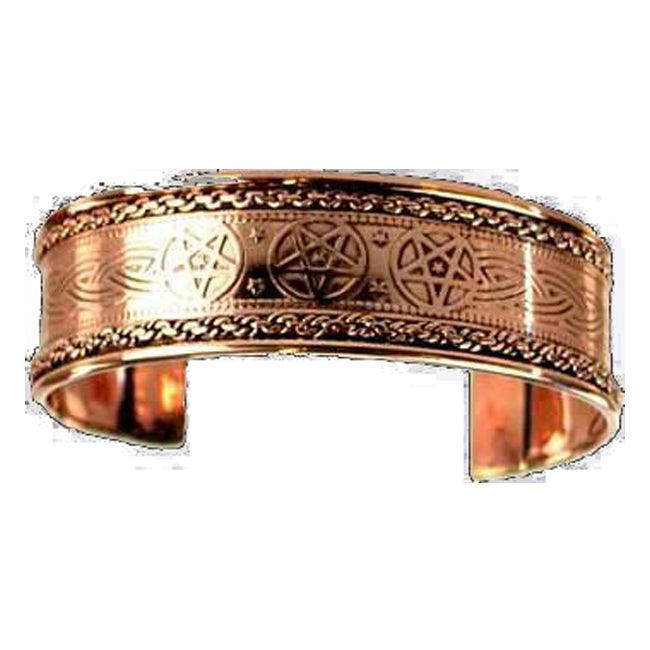 Pentagram Engraved Copper bracelet - The Luciferian Apotheca 