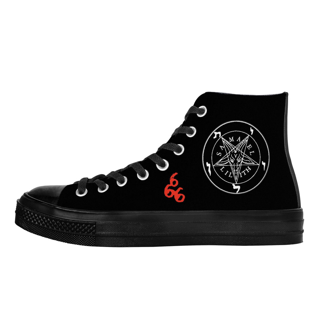 666 - Hail King of Hell High Top Canvas Shoes - Black - The Luciferian Apotheca 