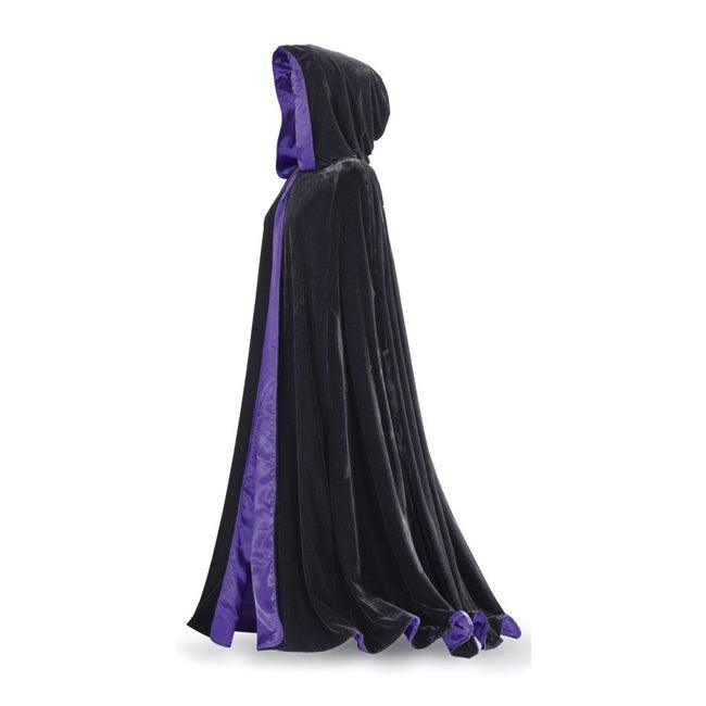 Black & Purple Reversible Velvet & Satin Hooded Cloak - The Luciferian Apotheca 
