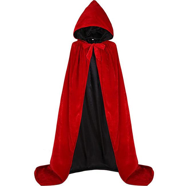 Red / Black Hooded Cloak Full Long Velvet Cape Unisex