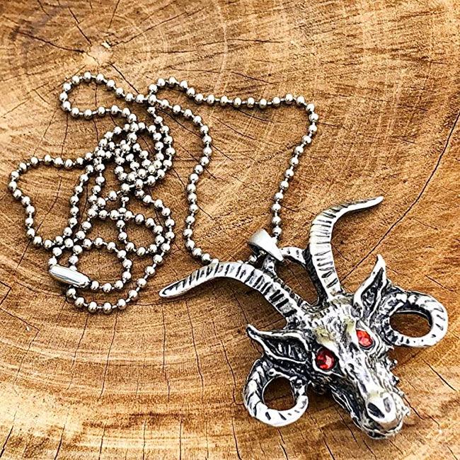Large Horned Devil Baphomet with Red Eyes Pendant - The Luciferian Apotheca 