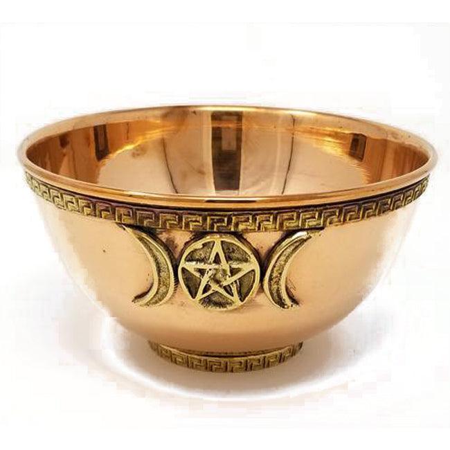 Large 6 " Triple Moon Pentacle Copper Offering Bowl - The Luciferian Apotheca 