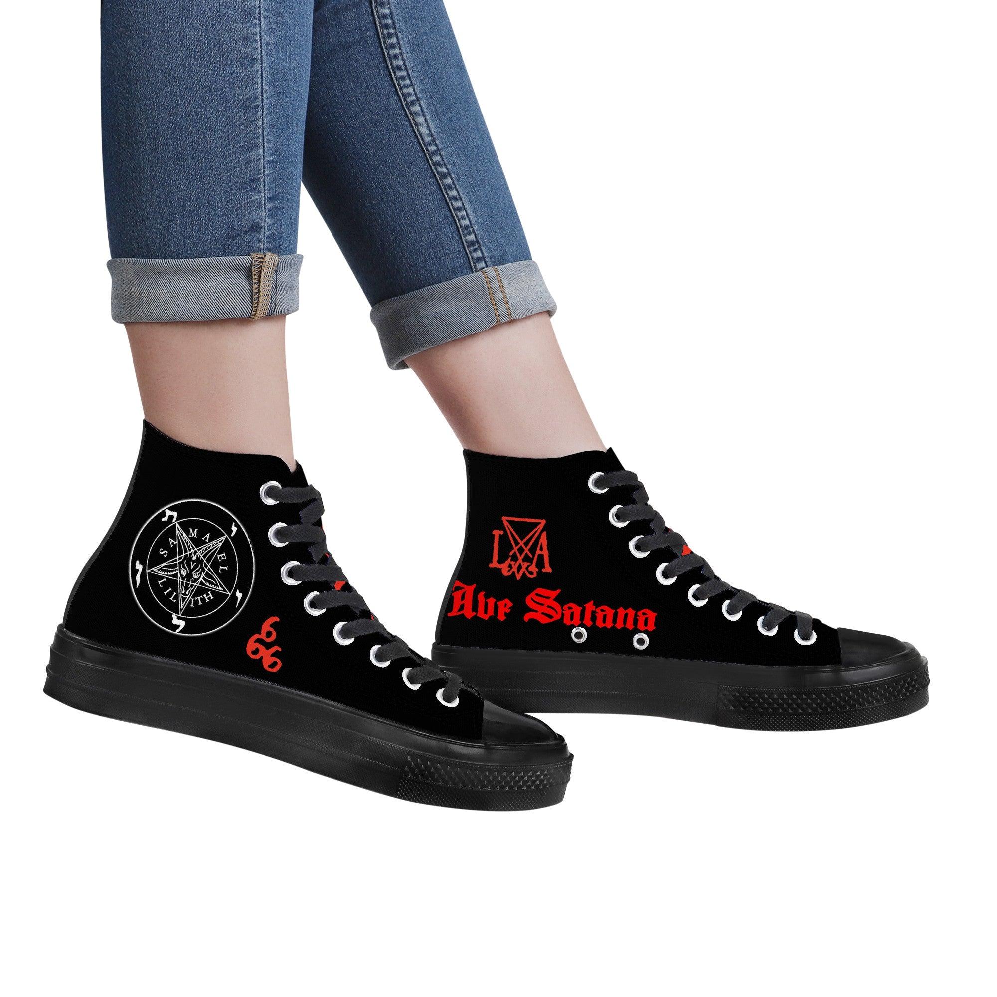 666 - Hail King of Hell High Top Canvas Shoes - Black â The Luciferian Apotheca