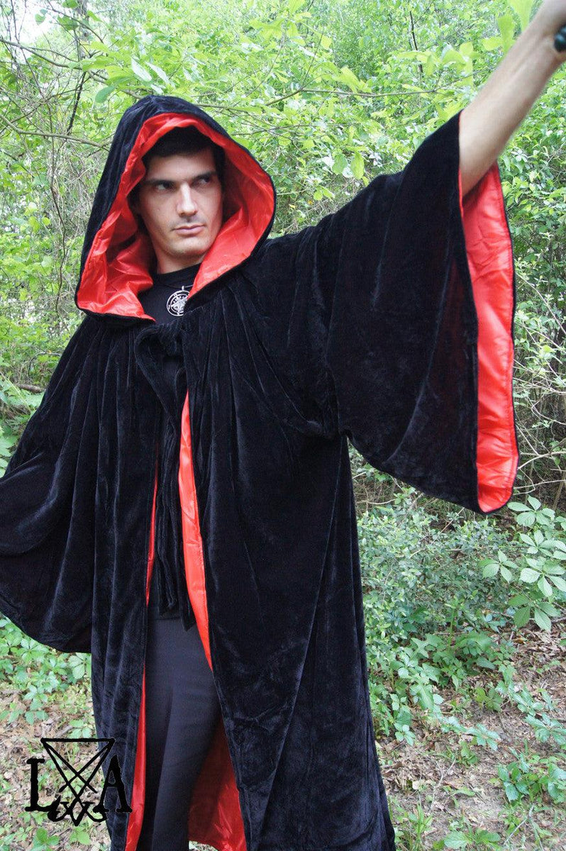 High Quality Black velvet with Red Satin Lining. Hooded Sorcerer Robe ...