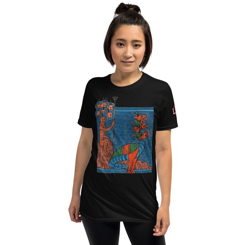The Red Dragon Bestowing Power Unto the Beast Short-Sleeve Unisex T-Shirt - The Luciferian Apotheca 