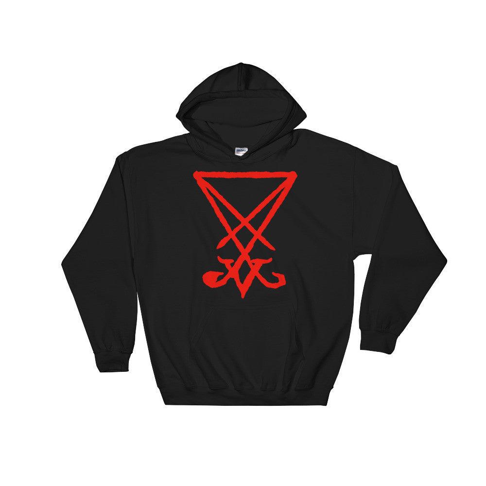 Sigil of Lucifer Red Print Front and Back Hooded Sweatshirt - The Luciferian Apotheca 