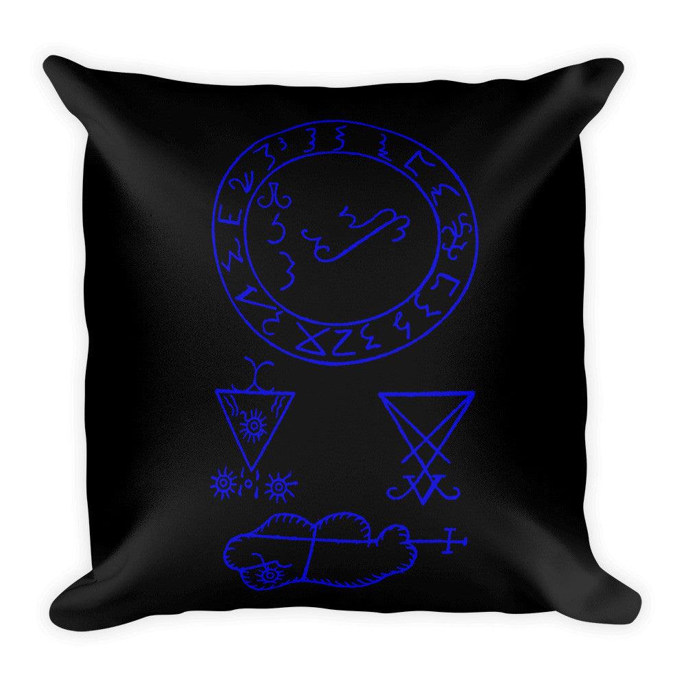 Grimoire Sigil of Lucifer Blue Print Square Pillow - The Luciferian Apotheca 