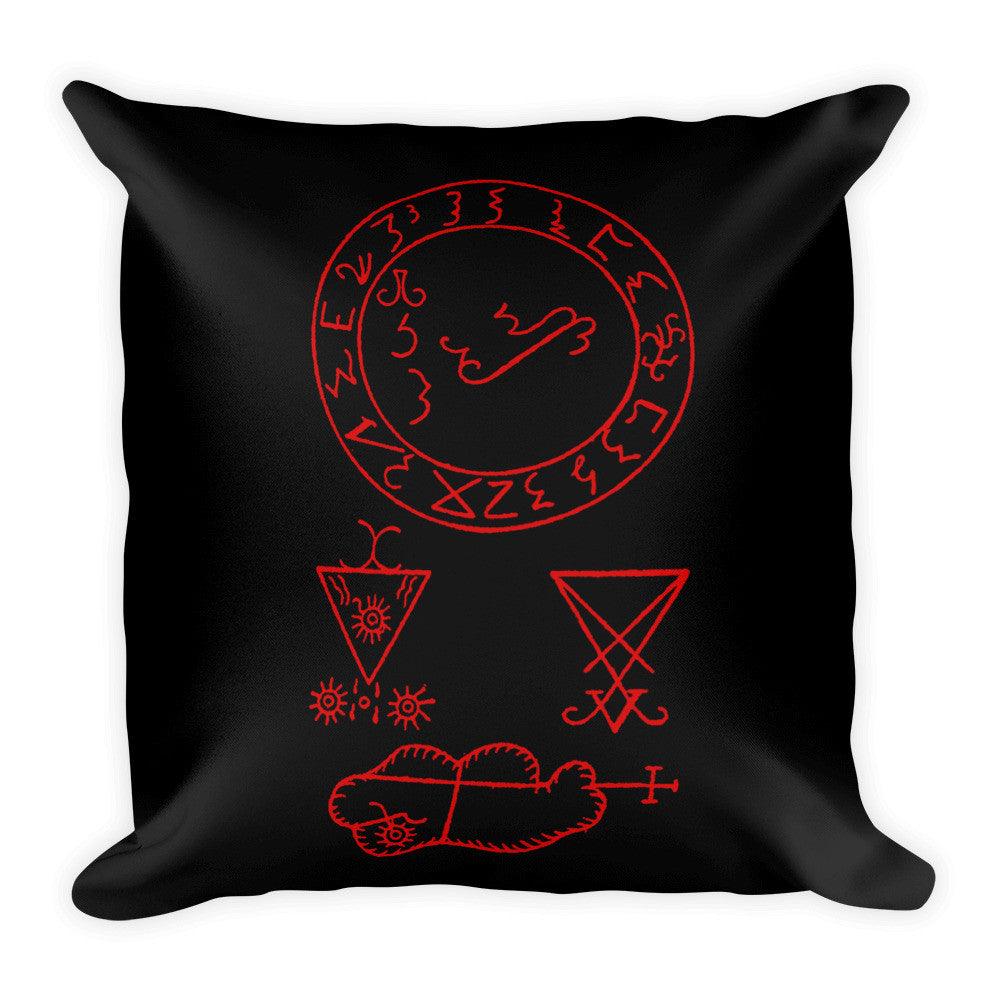 Grimoire Sigil of Lucifer Red Print Square Pillow - The Luciferian Apotheca 