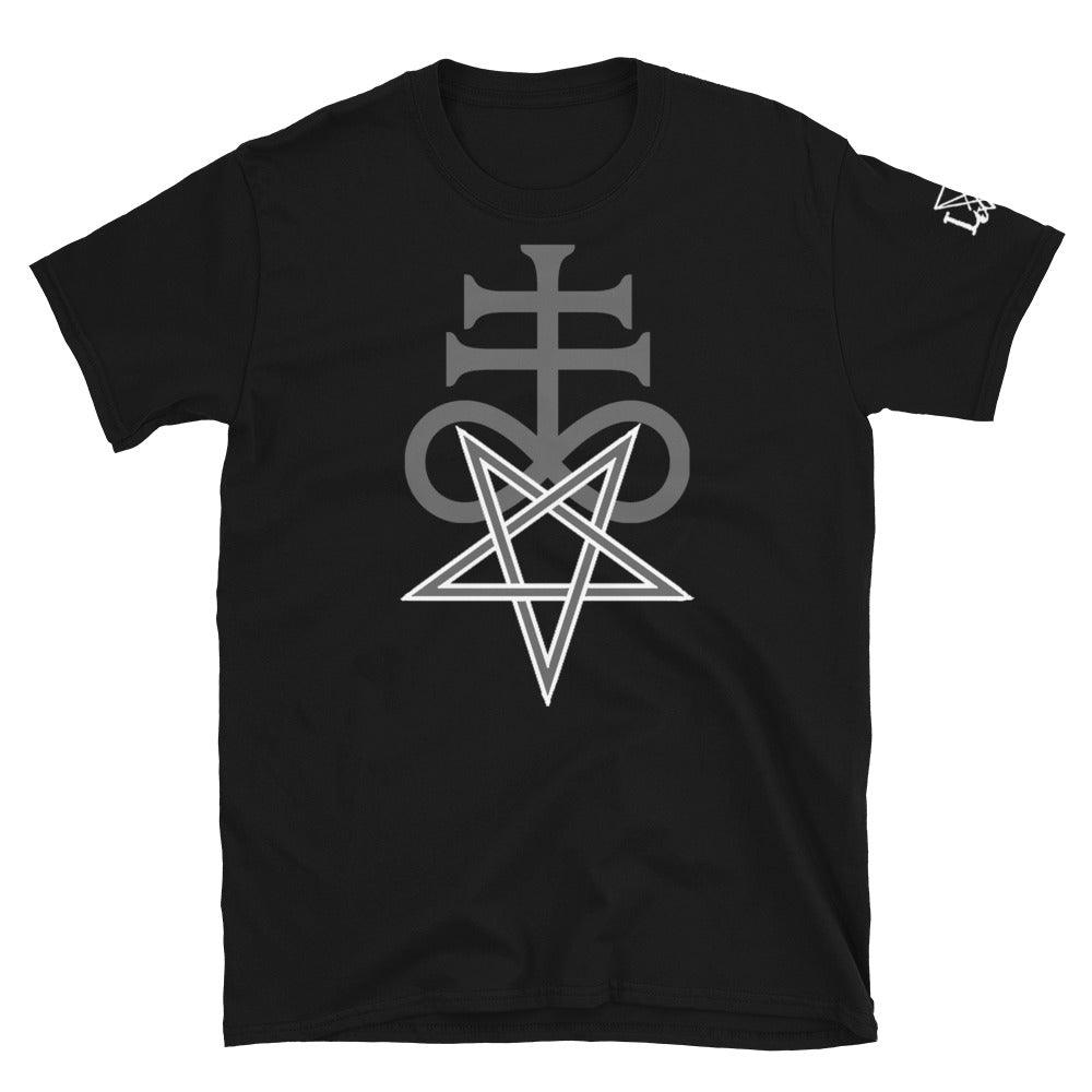 Satanic Cross of Leviathan (Sulfur) Short sleeve t-shirt - The Luciferian Apotheca 