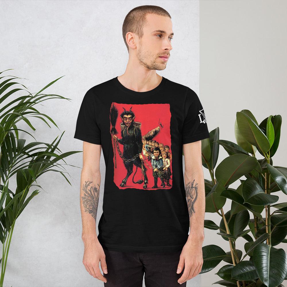 Krampus leading to Hell Short-Sleeve Unisex T-Shirt - The Luciferian Apotheca 